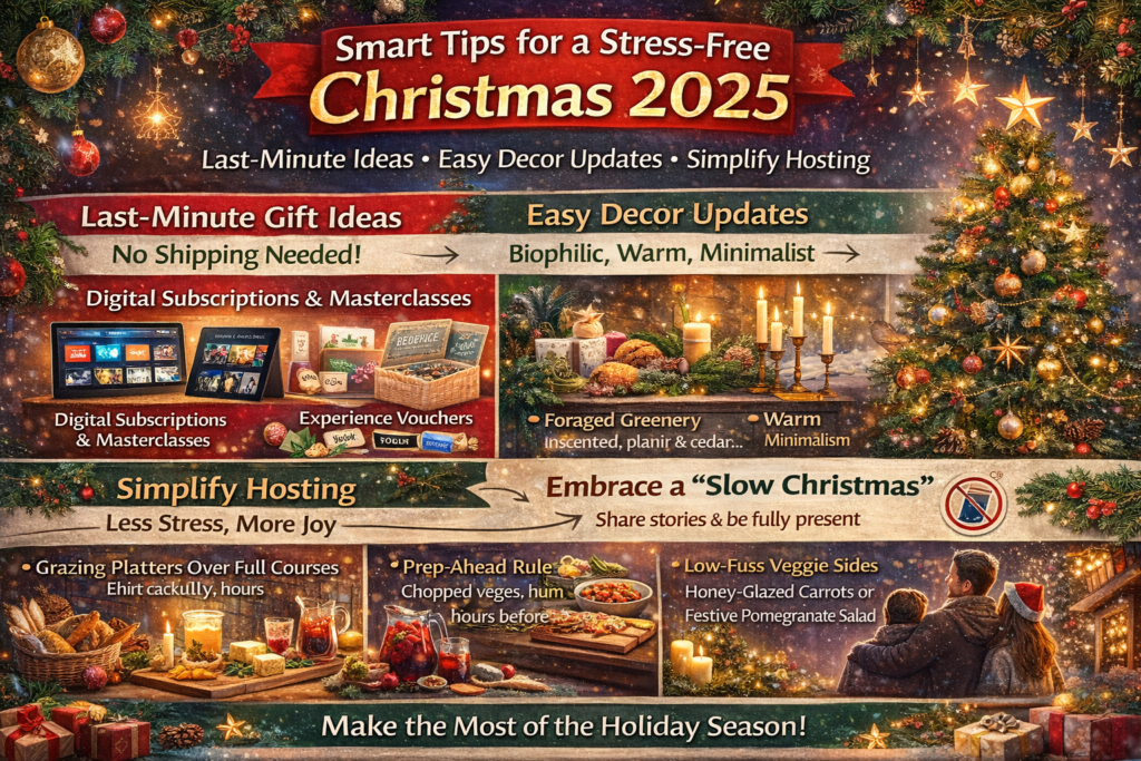 Thoughtful last-minute Christmas 2025 gift ideas including digital vouchers and curated gourmet baskets