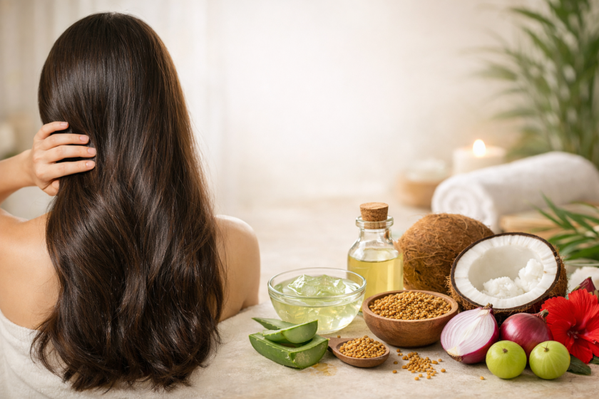 Natural home remedies for hair fall using aloe vera, coconut oil and herbal ingredients