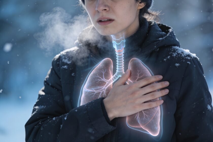 Chest heaviness in winter caused by cold air and breathing problems