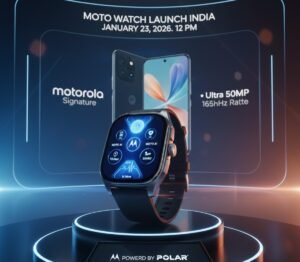 New Moto Watch 2026 with AMOLED display and stainless steel crown launching in India alongside Motorola Signature.
