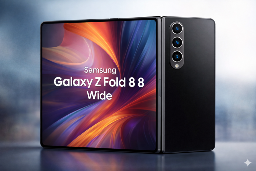 Samsung Galaxy Z Fold 8 Wide foldable phone with wide tablet-like inner display and triple rear camera design