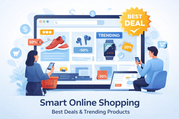 Smart online shopping showing best deals and trending products for modern buyers